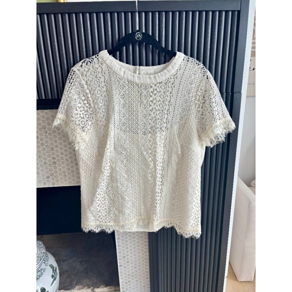 Lauren Conrad LC Cream Lace Blouse Short Sleeve Feminine Top Sz L